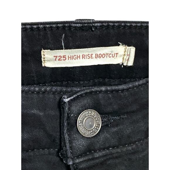 Levis 725 High Rise Bootcut Black Jeans Womens 23x26.5 Western Flare Stretch Y2K - Picture 5 of 11